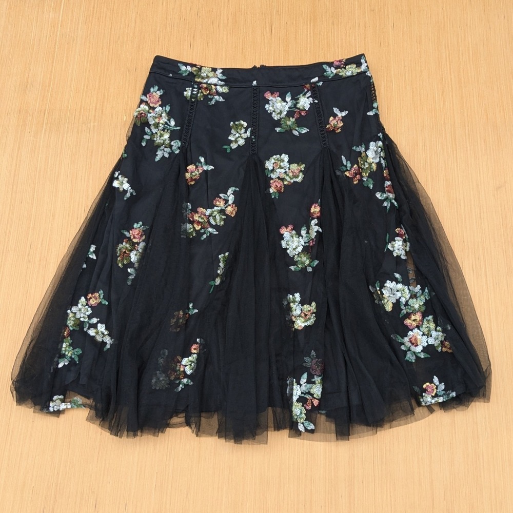 NWT New York & Company Floral Sequins Beaded Tulle Mesh Midi Skirt Women's XL - Picture 1 of 6